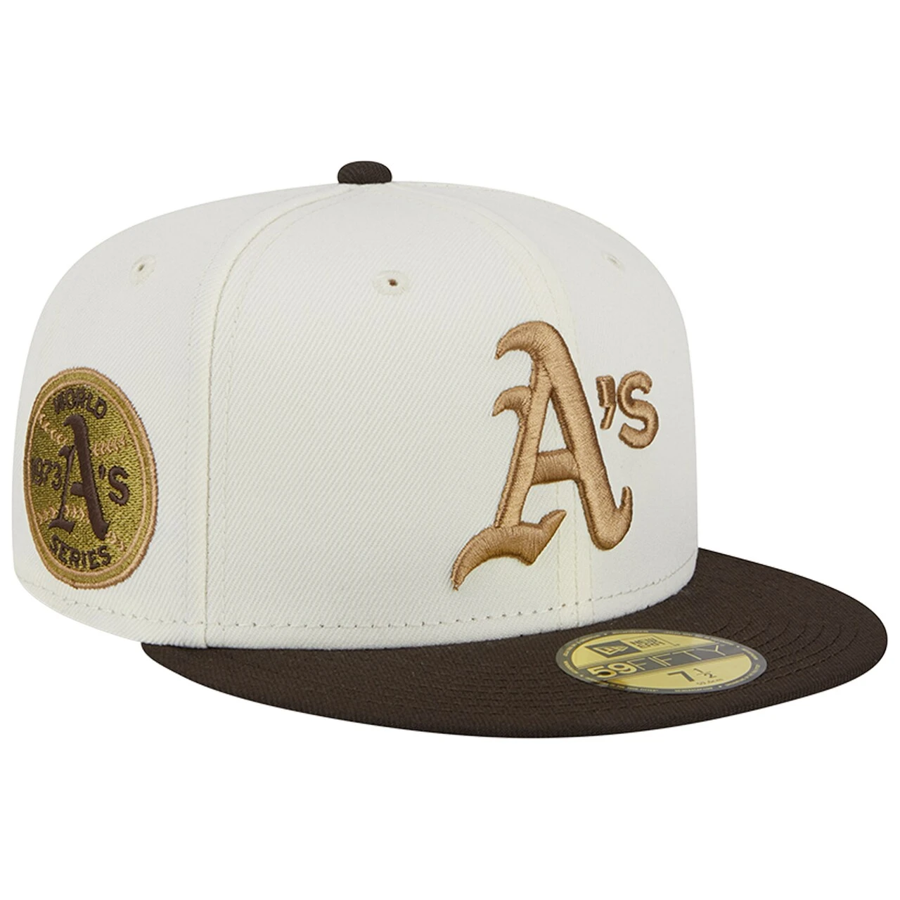 Men's Oakland Athletics New Era White/Brown 1973 World Series 59FIFTY Fitted Hat 2 Men's Oakland Athletics New Era White/Brown 1973 World Series 59FIFTY Fitted Hat