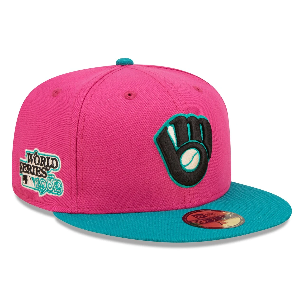 Men's Milwaukee Brewers New Era Pink/Green Cooperstown Collection 1982 World Series Passion Forest 59FIFTY Fitted Hat 3 Men's Milwaukee Brewers New Era Pink/Green Cooperstown Collection 1982 World Series Passion Forest 59FIFTY Fitted Hat