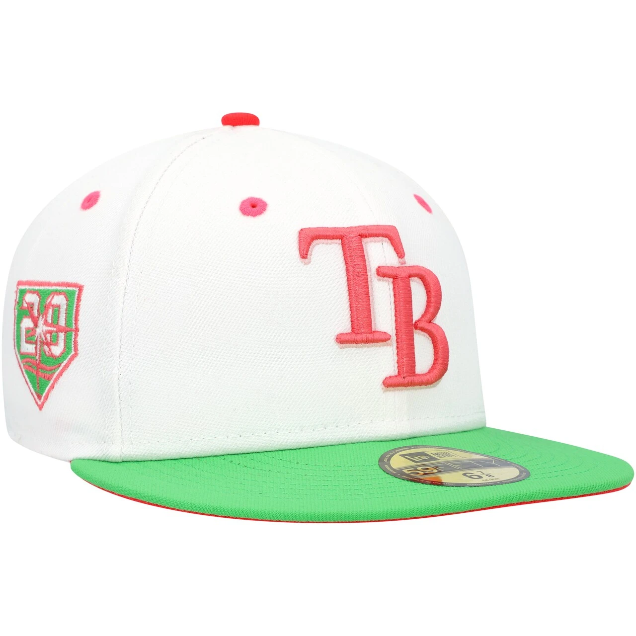 Men's Tampa Bay Rays New Era White/Green 20th Anniversary Watermelon Lolli 59FIFTY Fitted Hat 3 Men's Tampa Bay Rays New Era White/Green 20th Anniversary Watermelon Lolli 59FIFTY Fitted Hat