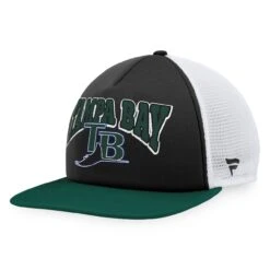 Men's Tampa Bay Rays Fanatics Branded Black/Green Heritage Foam Front Trucker Snapback Hat