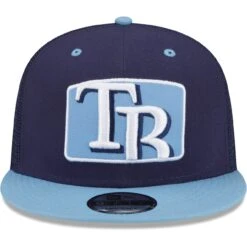 Men's Tampa Bay Rays New Era Navy/Light Blue Logo Zoom Trucker 9FIFTY Snapback Hat -BigLeagueCaps Store light blue tampa bay rays logo zoom trucker 9fifty snapback hat pi4640000 altimages ff 4640799 e244888bfd3b5ebcfa7calt2 full