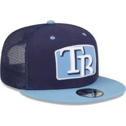 Men's Tampa Bay Rays New Era Navy/Light Blue Logo Zoom Trucker 9FIFTY Snapback Hat -BigLeagueCaps Store light blue tampa bay rays logo zoom trucker 9fifty snapback hat pi4640000 altimages ff 4640799 e244888bfd3b5ebcfa7calt3 full