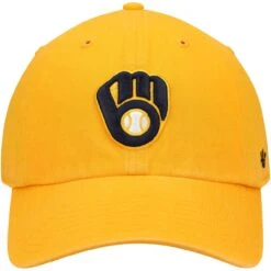 Men's Milwaukee Brewers '47 Gold Clean Up Adjustable Hat -BigLeagueCaps Store mens 47 gold milwaukee brewers clean up adjustable hat pi3872000 altimages ff 3872413 fe92d7b6561ca24aaaa3alt2 full