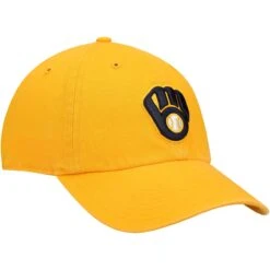 Men's Milwaukee Brewers '47 Gold Clean Up Adjustable Hat -BigLeagueCaps Store mens 47 gold milwaukee brewers clean up adjustable hat pi3872000 altimages ff 3872413 fe92d7b6561ca24aaaa3alt3 full
