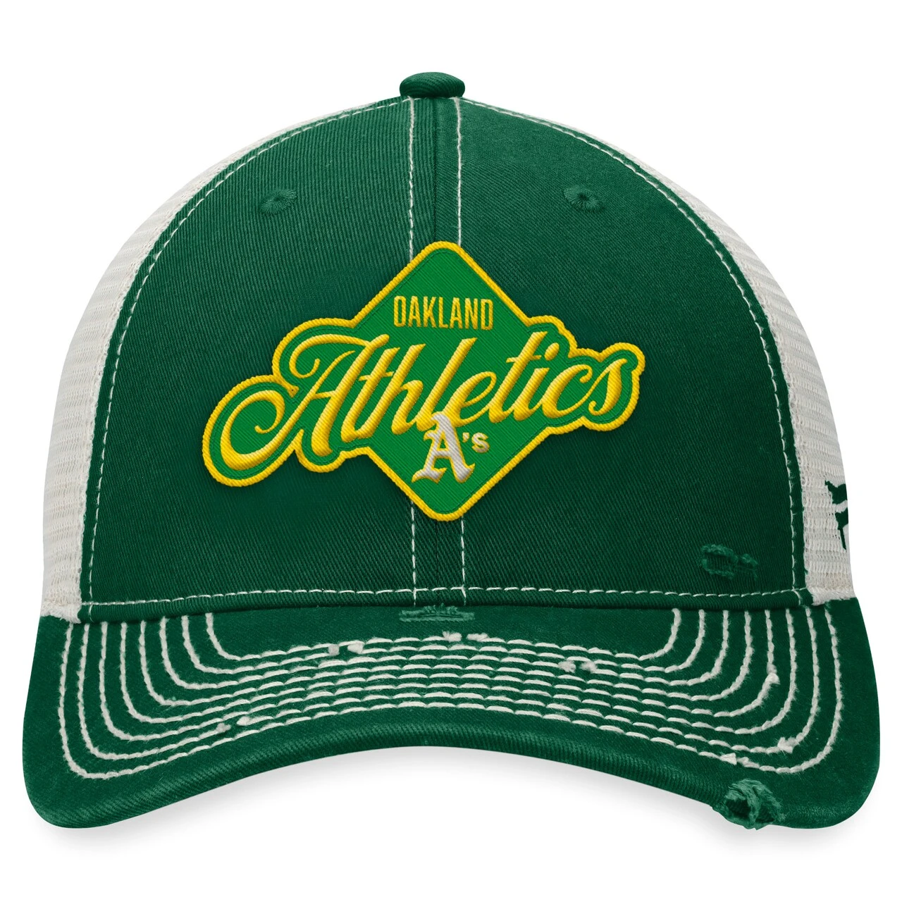 Men's Oakland Athletics Fanatics Branded Green Heritage Trucker Snapback Hat - Image 2