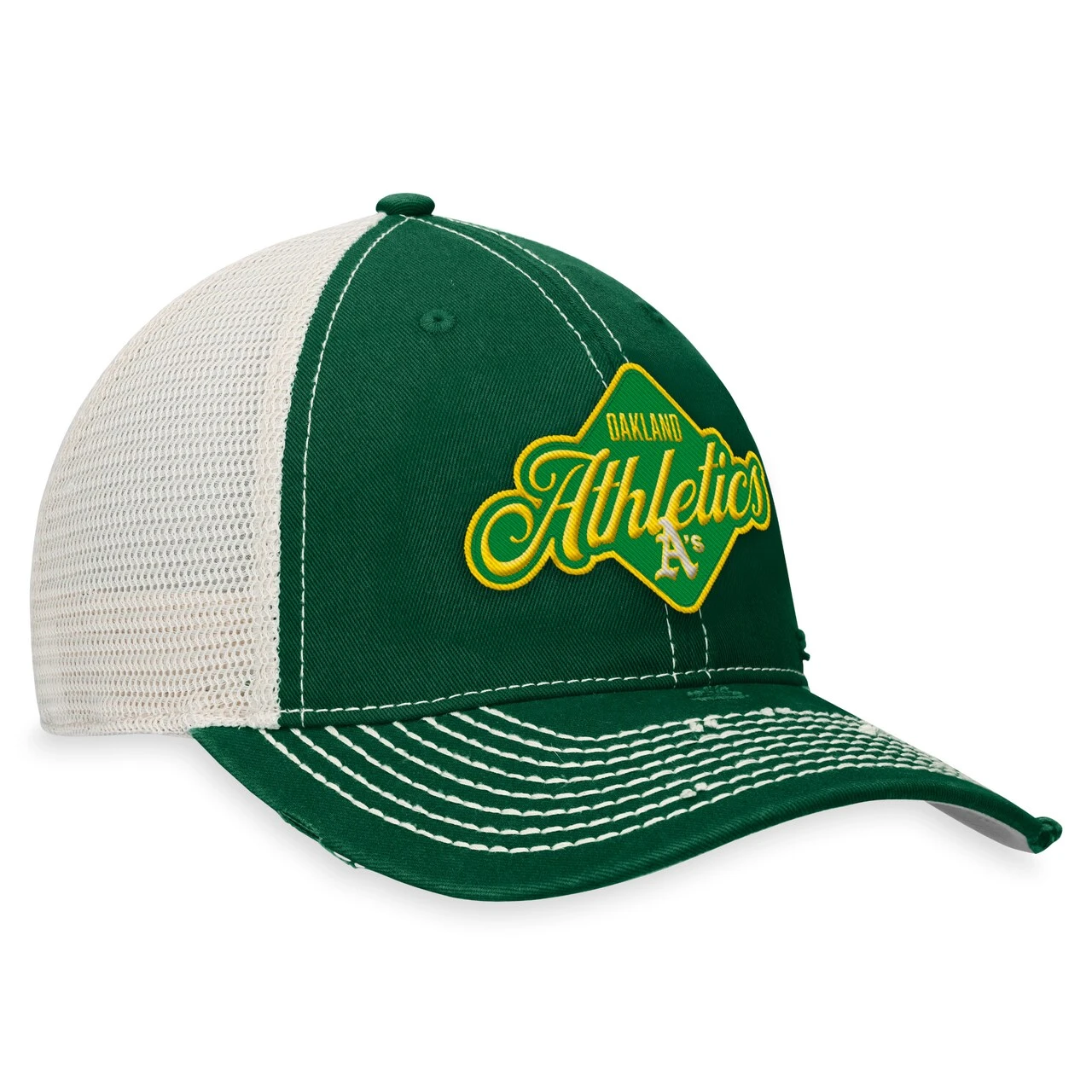 Men's Oakland Athletics Fanatics Branded Green Heritage Trucker Snapback Hat - Image 3