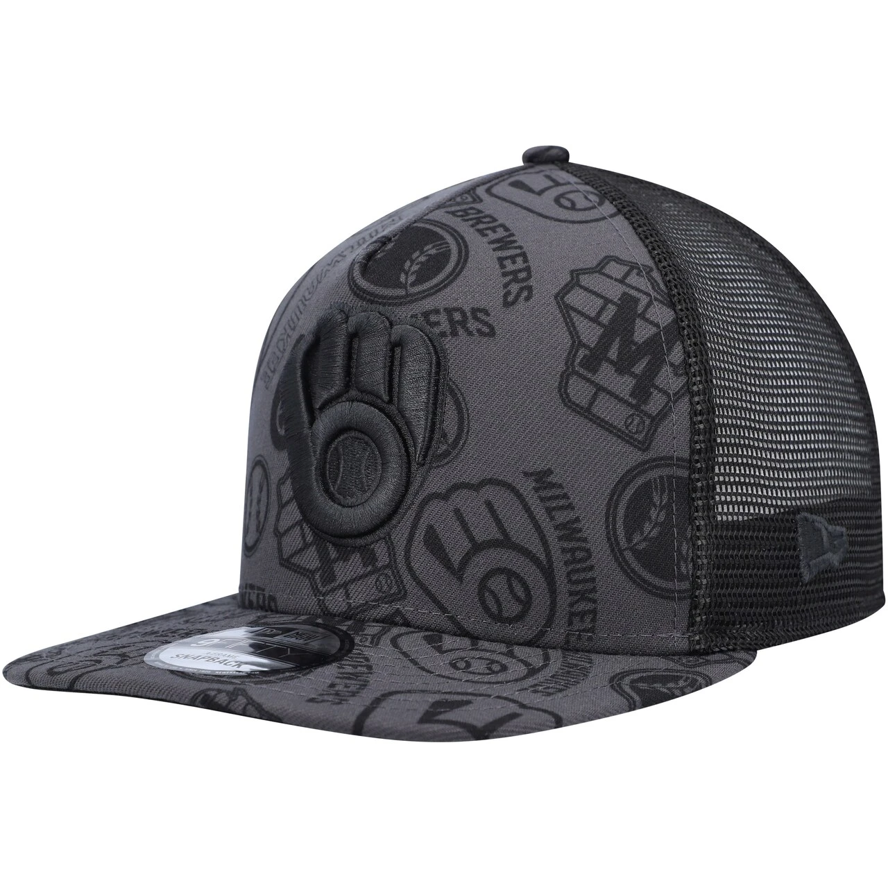 Men's Milwaukee Brewers New Era Black Repeat A-Frame 9FIFTY Trucker Snapback Hat 3 Men's Milwaukee Brewers New Era Black Repeat A-Frame 9FIFTY Trucker Snapback Hat