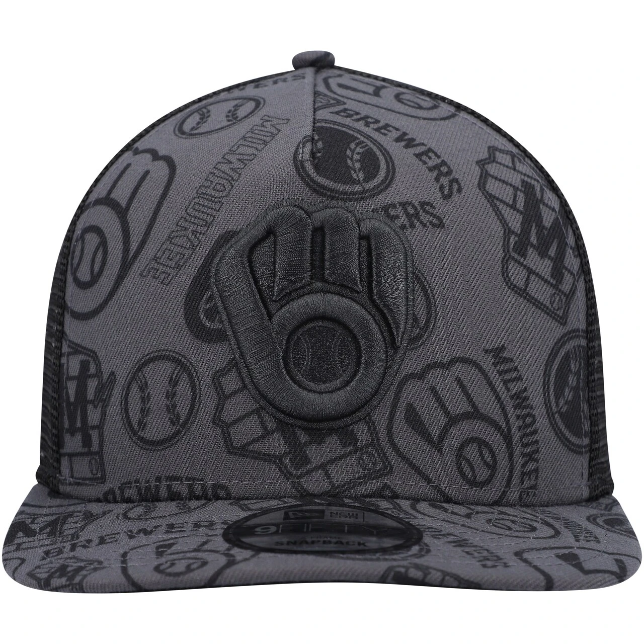 Men's Milwaukee Brewers New Era Black Repeat A-Frame 9FIFTY Trucker Snapback Hat 4 Men's Milwaukee Brewers New Era Black Repeat A-Frame 9FIFTY Trucker Snapback Hat - Image 2