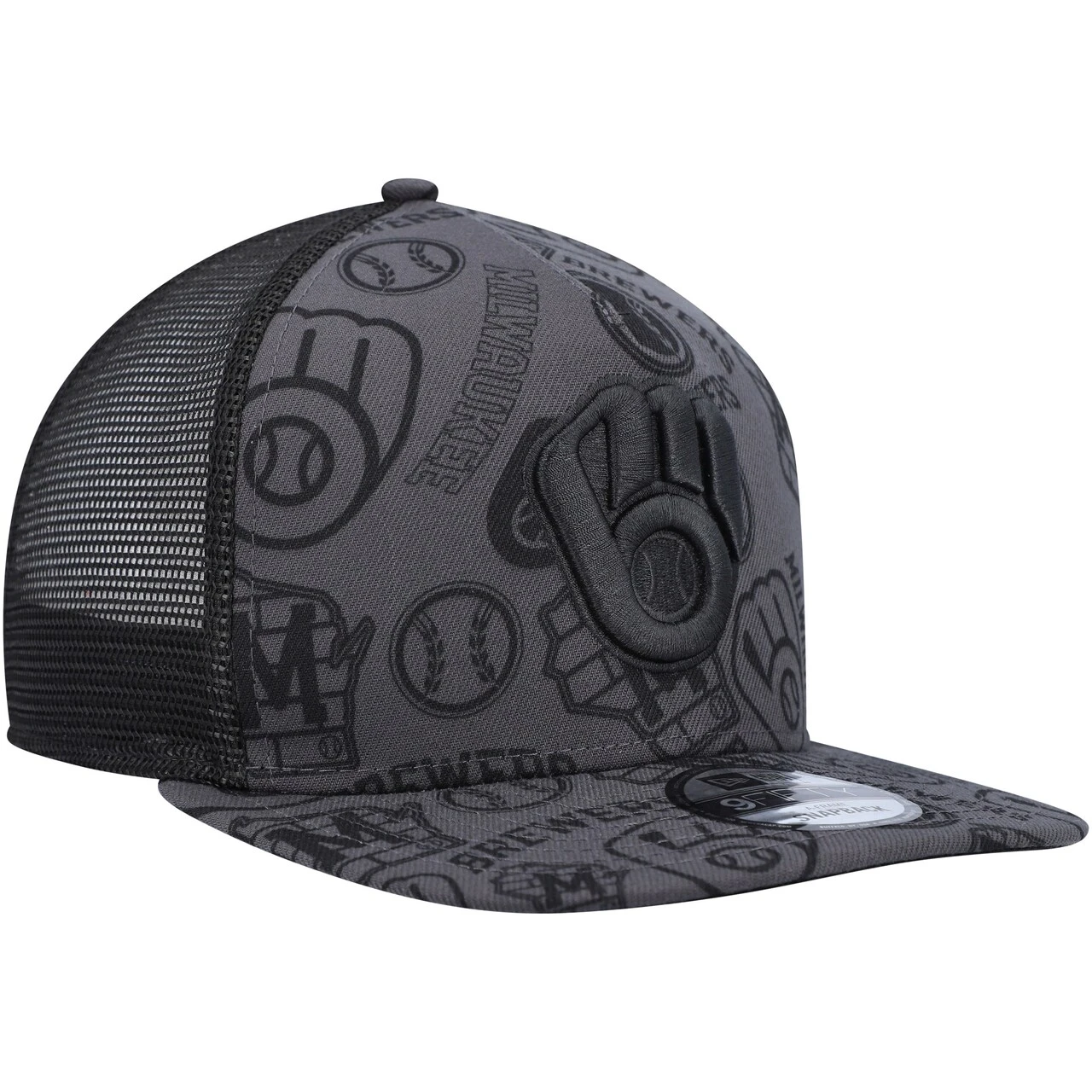 Men's Milwaukee Brewers New Era Black Repeat A-Frame 9FIFTY Trucker Snapback Hat 5 Men's Milwaukee Brewers New Era Black Repeat A-Frame 9FIFTY Trucker Snapback Hat - Image 3