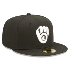 Men's Milwaukee Brewers New Era Black Team Logo 59FIFTY Fitted Hat -BigLeagueCaps Store mens new era black milwaukee brewers team logo 59fifty fitted hat pi4733000 altimages ff 4733497 282fc818f7c461172dc4alt3 full