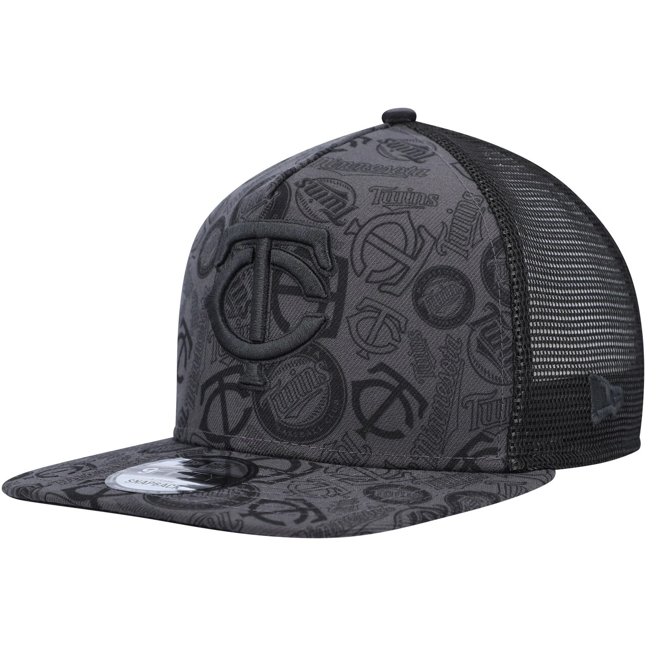 Men's Minnesota Twins New Era Black Repeat A-Frame 9FIFTY Trucker Snapback Hat 3 Men's Minnesota Twins New Era Black Repeat A-Frame 9FIFTY Trucker Snapback Hat
