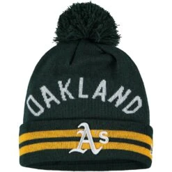 Men's Oakland Athletics New Era Green Arch Cuffed Knit Hat With Pom
