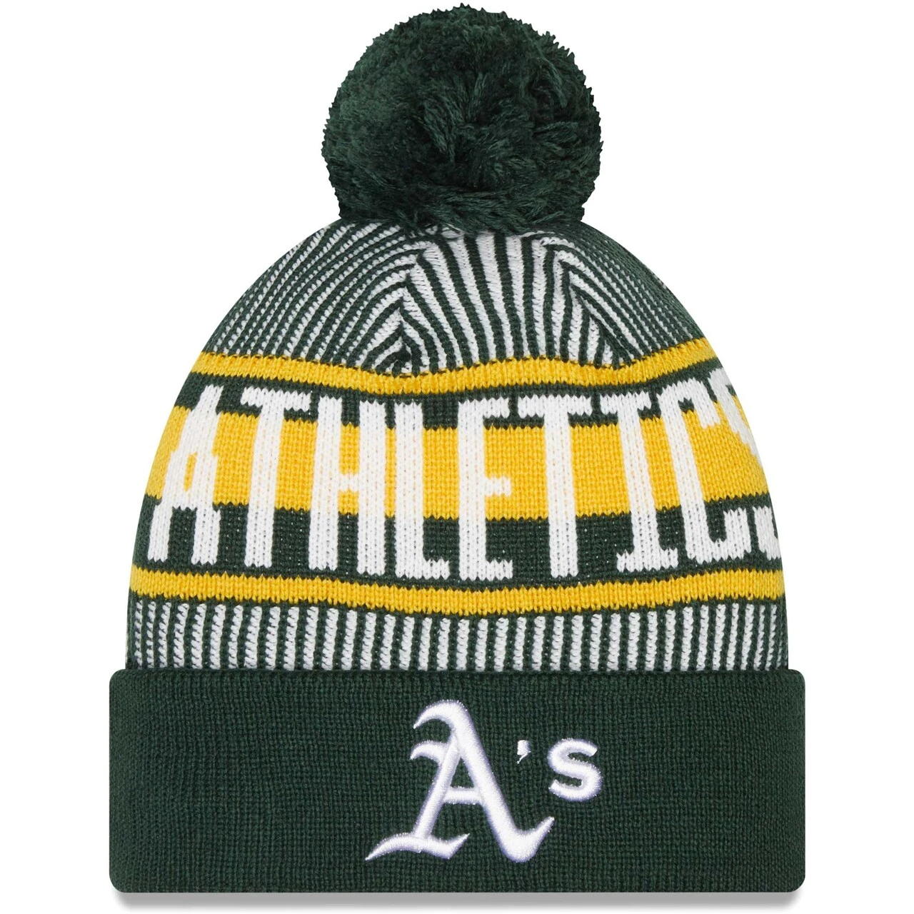 Men's Oakland Athletics New Era Green Striped Cuffed Knit Hat With Pom 3 Men's Oakland Athletics New Era Green Striped Cuffed Knit Hat With Pom