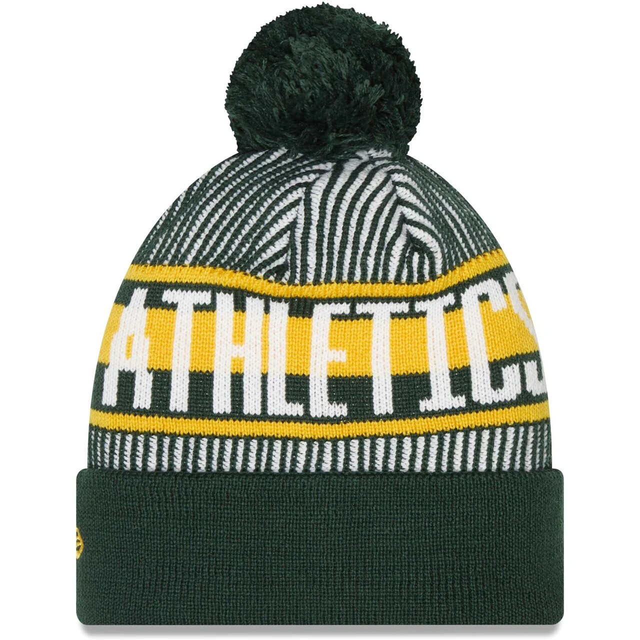 Men's Oakland Athletics New Era Green Striped Cuffed Knit Hat With Pom 4 Men's Oakland Athletics New Era Green Striped Cuffed Knit Hat With Pom - Image 2