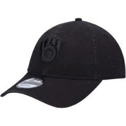 Men's Milwaukee Brewers New Era Black On Black Core Classic 9TWENTY Adjustable Hat