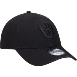 Men's Milwaukee Brewers New Era Black On Black Core Classic 9TWENTY Adjustable Hat -BigLeagueCaps Store mens new era milwaukee brewers black on black core classic 9twenty adjustable hat pi4136000 altimages ff 4136927 81f7f7e052600636004ealt3 full