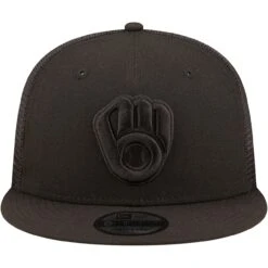 Men's Milwaukee Brewers New Era Blackout Trucker 9FIFTY Snapback Hat -BigLeagueCaps Store mens new era milwaukee brewers blackout trucker 9fifty snapback hat pi4416000 altimages ff 4416123 f11ceba4f85089d05f8calt2 full