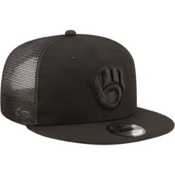 Men's Milwaukee Brewers New Era Blackout Trucker 9FIFTY Snapback Hat -BigLeagueCaps Store mens new era milwaukee brewers blackout trucker 9fifty snapback hat pi4416000 altimages ff 4416123 f11ceba4f85089d05f8calt3 full