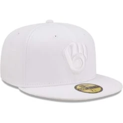 Men's Milwaukee Brewers New Era White On White 59FIFTY Fitted Hat -BigLeagueCaps Store mens new era milwaukee brewers white on white 59fifty fitted hat pi4731000 altimages ff 4731064 be0af27c0ff47d8cba9balt3 full