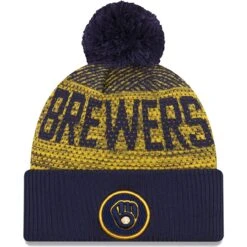 Men's Milwaukee Brewers New Era Navy Authentic Collection Sport Cuffed Knit Hat With Pom