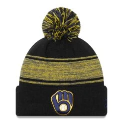 Men's Milwaukee Brewers New Era Navy Chilled Cuffed Knit Hat With Pom