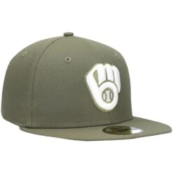 Men's Milwaukee Brewers New Era Olive White Logo 59FIFTY Fitted Hat -BigLeagueCaps Store mens new era olive milwaukee brewers white logo 59fifty fitted hat pi4208000 altimages ff 4208704 495842fcced4a2bc0f6ealt3 full