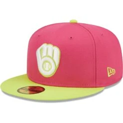 Men's Milwaukee Brewers New Era Pink 50th Anniversary Beetroot Cyber 59FIFTY Fitted Hat -BigLeagueCaps Store mens new era pink milwaukee brewers 50th anniversary beetroot cyber 59fifty fitted hat pi4692000 altimages ff 4692840 04cdfe2eda04a5b84340alt3 full