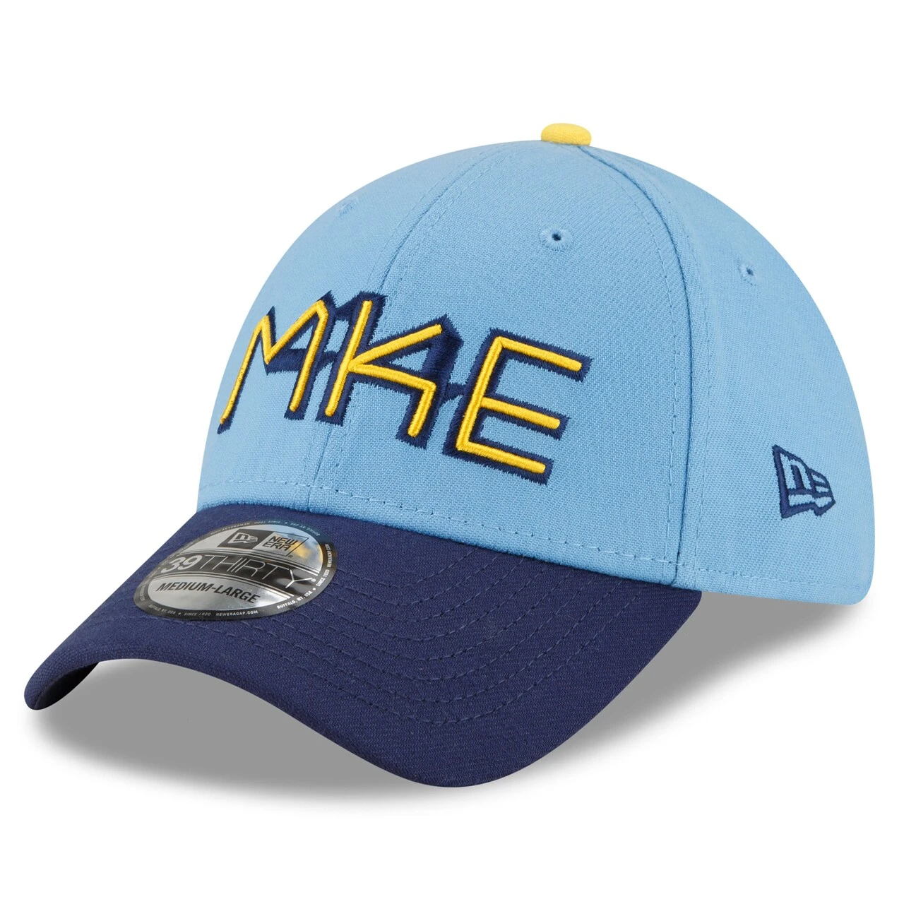 Men's Milwaukee Brewers New Era Powder Blue 2022 City Connect 39THIRTY Flex Hat 5 Men's Milwaukee Brewers New Era Powder Blue 2022 City Connect 39THIRTY Flex Hat - Image 3