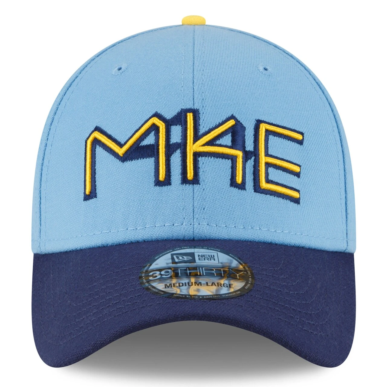 Men's Milwaukee Brewers New Era Powder Blue 2022 City Connect 39THIRTY Flex Hat 3 Men's Milwaukee Brewers New Era Powder Blue 2022 City Connect 39THIRTY Flex Hat