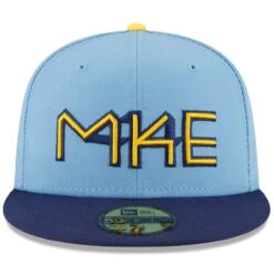 Men's Milwaukee Brewers New Era Powder Blue 2022 City Connect 59FIFTY Fitted Hat -BigLeagueCaps Store mens new era powder blue milwaukee brewers 2022 city connect 59fifty fitted hat pi4464000 altimages ff 4464364 e11bfe248fdd91c64f54alt2 full