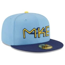 Men's Milwaukee Brewers New Era Powder Blue 2022 City Connect 59FIFTY Fitted Hat -BigLeagueCaps Store mens new era powder blue milwaukee brewers 2022 city connect 59fifty fitted hat pi4464000 altimages ff 4464364 e11bfe248fdd91c64f54alt3 full