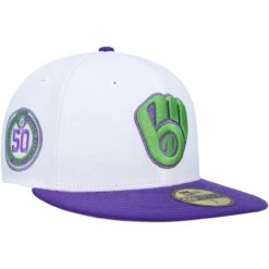 Men's Milwaukee Brewers New Era White 50th Anniversary Side Patch 59FIFTY Fitted Hat