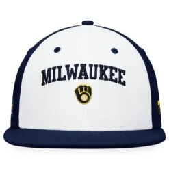 Men's Milwaukee Brewers Fanatics Branded White/Navy Iconic Color Blocked Fitted Hat -BigLeagueCaps Store navy milwaukee brewers iconic color blocked fitted hat ss5 p 4499330pv 2u qyfvatxabyrp2eytsvipv khuc6tn2sba4wu3okjjl