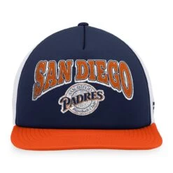 Men's San Diego Padres Fanatics Branded Navy/Orange Heritage Foam Front Trucker Snapback Hat -BigLeagueCaps Store orange san diego padres heritage foam front trucker snapback hat ss5 p 4906740pv 2u 1wujernvhfqrgckisy96v lymxvncyqidonfpwdpla