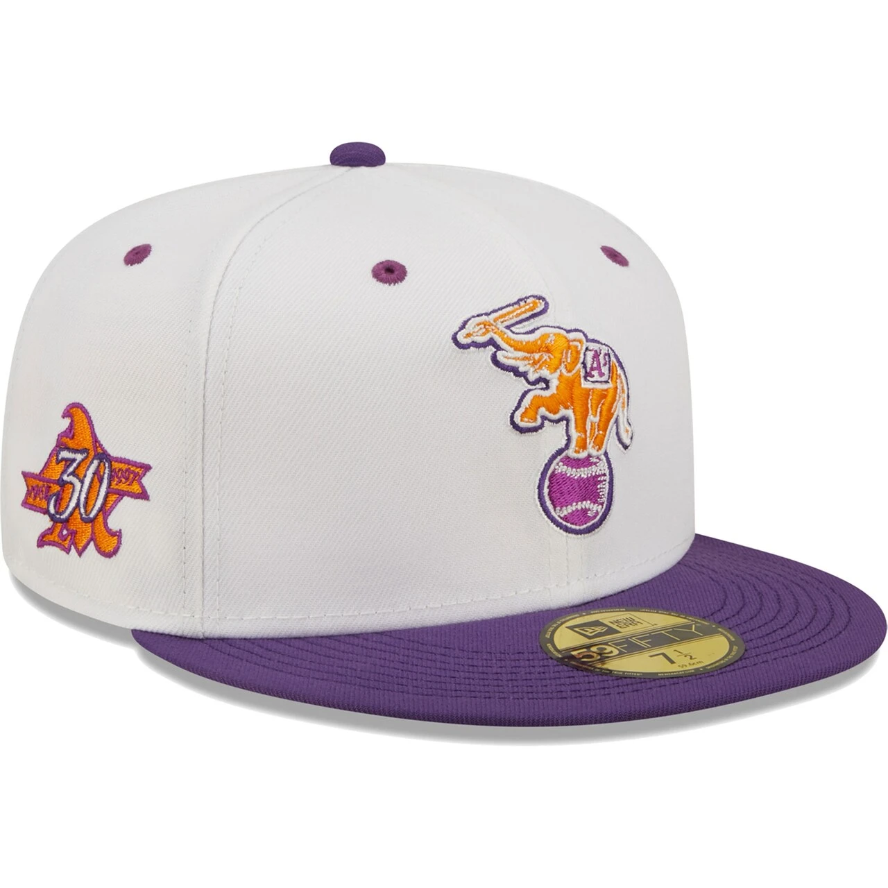Men's Oakland Athletics New Era White/Purple 30th Season Grape Lolli 59FIFTY Fitted Hat 3 Men's Oakland Athletics New Era White/Purple 30th Season Grape Lolli 59FIFTY Fitted Hat
