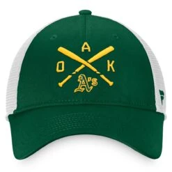 Men's Oakland Athletics Fanatics Branded Green/White Iconic Cross Bat Trucker Snapback Hat -BigLeagueCaps Store white oakland athletics iconic cross bat trucker snapback hat pi4367000 altimages ff 4367037 34d83a6da3516de24820alt2 full