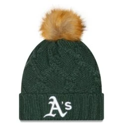 Women's Oakland Athletics New Era Green Luxe Cuffed Knit Hat With Pom