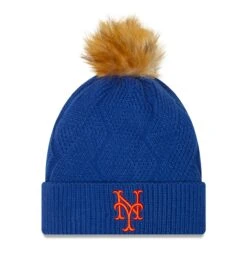 Women's New York Mets New Era Royal Snowy Cuffed Knit Hat With Pom