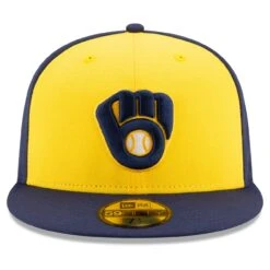 Men's Milwaukee Brewers New Era Navy/Yellow Alternate Authentic Collection On-Field 59FIFTY Fitted Hat -BigLeagueCaps Store yellow milwaukee brewers alternate authentic collection on field 59fifty fitted hat pi3750000 altimages ff 3750174 14339b4d281996ac54adalt2 full