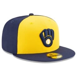 Men's Milwaukee Brewers New Era Navy/Yellow Alternate Authentic Collection On-Field 59FIFTY Fitted Hat -BigLeagueCaps Store yellow milwaukee brewers alternate authentic collection on field 59fifty fitted hat pi3750000 altimages ff 3750174 14339b4d281996ac54adalt3 full
