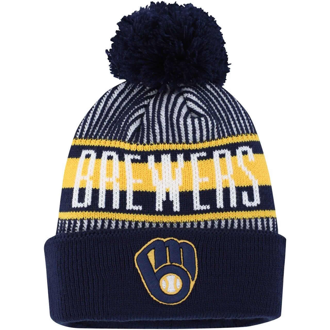 Youth Milwaukee Brewers New Era Navy Striped Cuffed Knit Hat With Pom 3 Youth Milwaukee Brewers New Era Navy Striped Cuffed Knit Hat With Pom