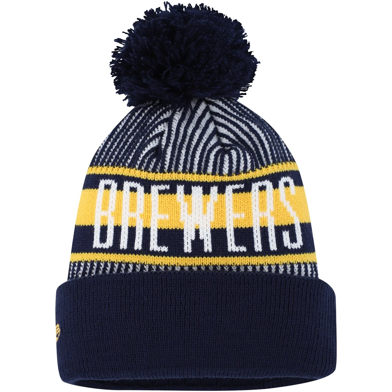 Youth Milwaukee Brewers New Era Navy Striped Cuffed Knit Hat With Pom 4 Youth Milwaukee Brewers New Era Navy Striped Cuffed Knit Hat With Pom - Image 2